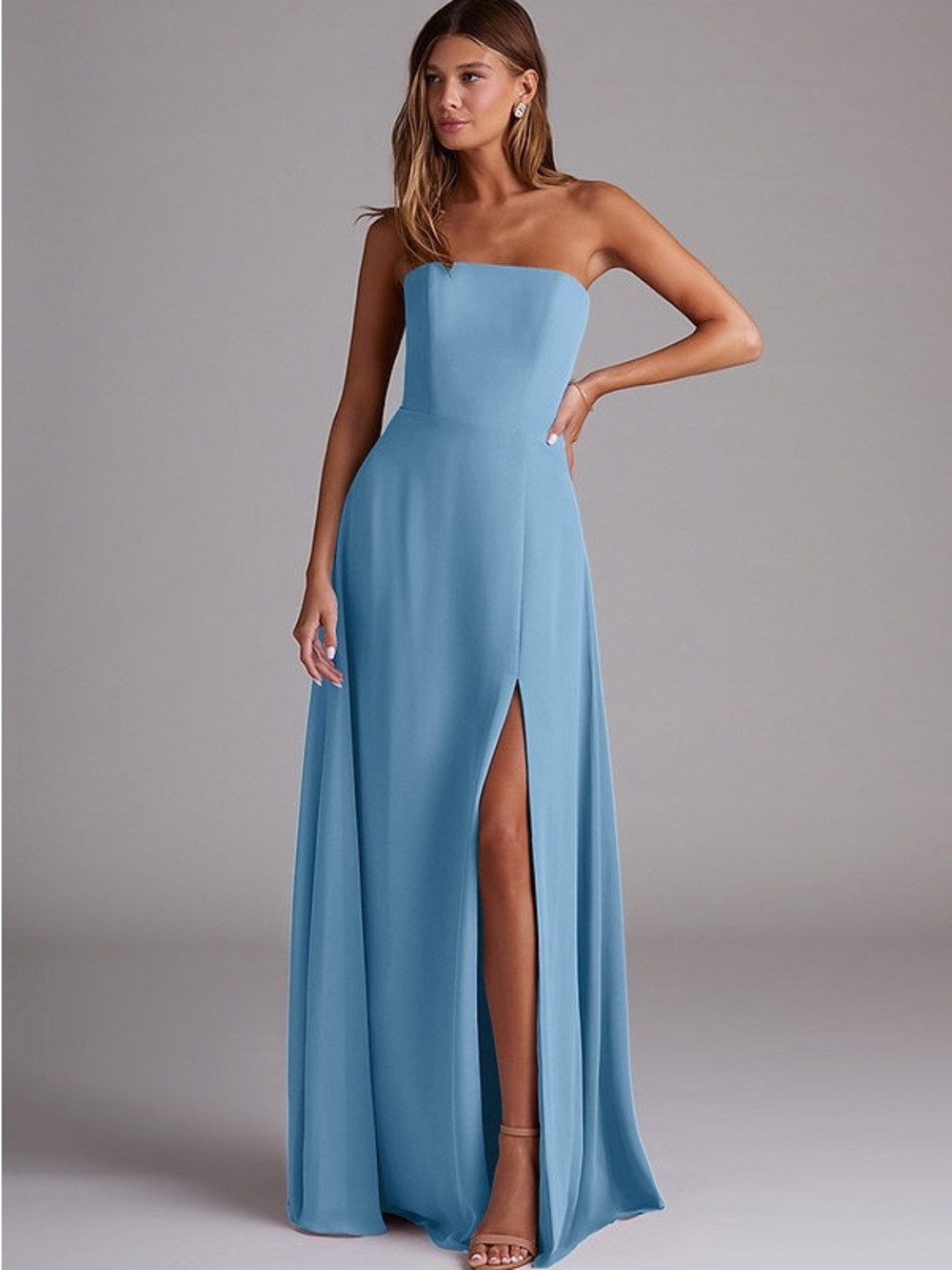 Azazie Wren Strapless Gown in Steel Blue, Size A2